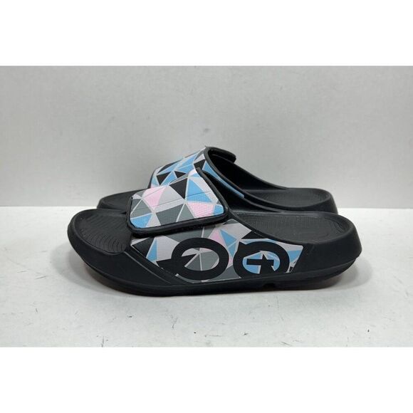 Oofos OOahh Sport Flex Sandals Men’s 9 Black Blue Pink Slip On Comfort - Picture 3 of 7